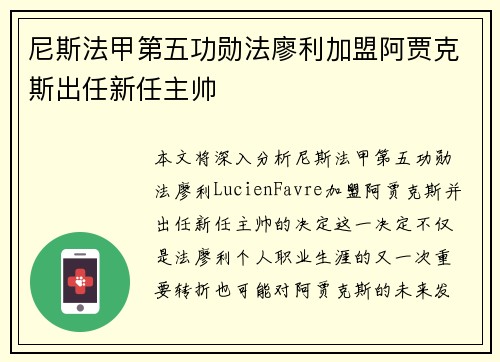 尼斯法甲第五功勋法廖利加盟阿贾克斯出任新任主帅 尼斯法甲第五功勋法廖利加盟阿贾克斯出任新任主帅